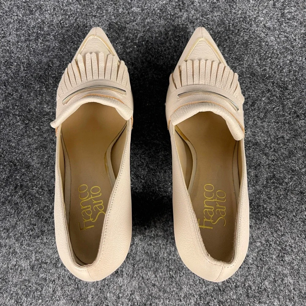 Franco Sarto Noble Womens Narrow Blush Leather Fringe Block Heel Pumps Size 5.5